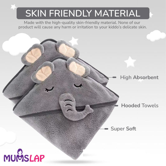 Hooded Bath Towels & Wrappers For Babies - Elephant Style