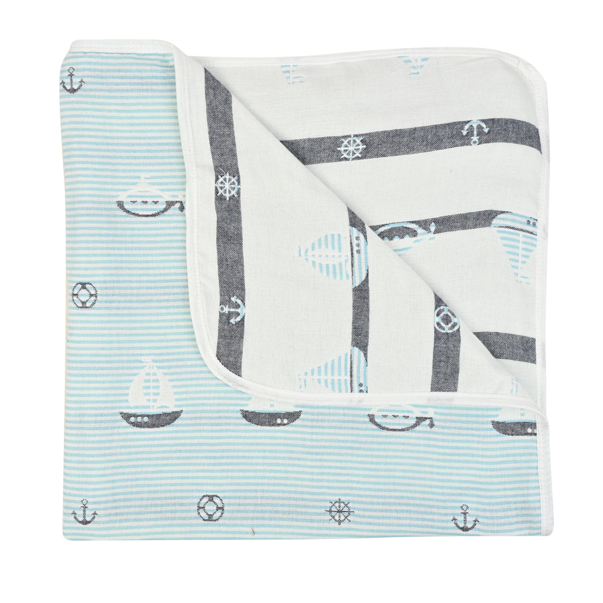MumsLap Baby Muslin Blanket for Newborn| Sail Boat - Sky Blue Print | 6 Layer Gauze Cotton | Soft Swaddle Wrap Blanket/Quilt/Bath Towel/Nursing Cover/Crib Blankets for Boys and Girls, Multicolor
