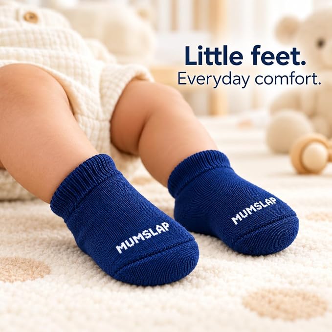 Baby Socks for Newborn to 6 Months, Navy Blue, Light Blue, Grey Marl, Soft & Cute Cotton Socks for Baby Boys & Girls, Plain Design Comfortable Infant Socks, Unisex Baby Socks (0-6 M, Pack of 3)