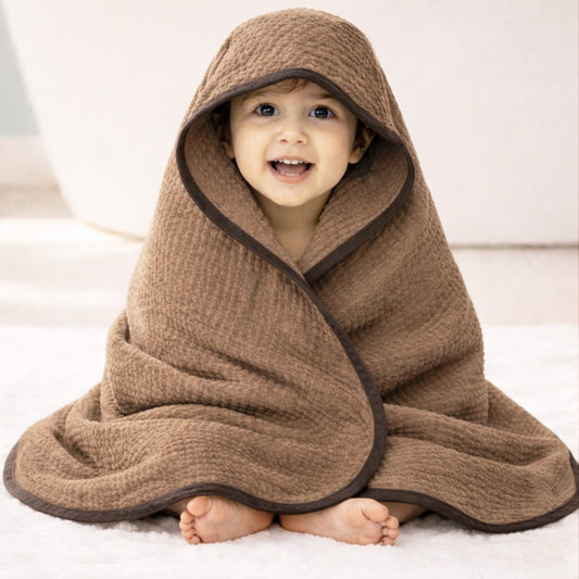 MumsLap 4-Layer Muslin Hooded Baby Towel | Coffee | Ultra Soft & Absorbent Cotton Bath Towel for Newborns & Kids