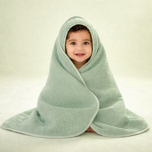 MumsLap 4-Layer Muslin Hooded Baby Towel | Ultra Soft & Absorbent Cotton Bath Towel for Newborns & Kids