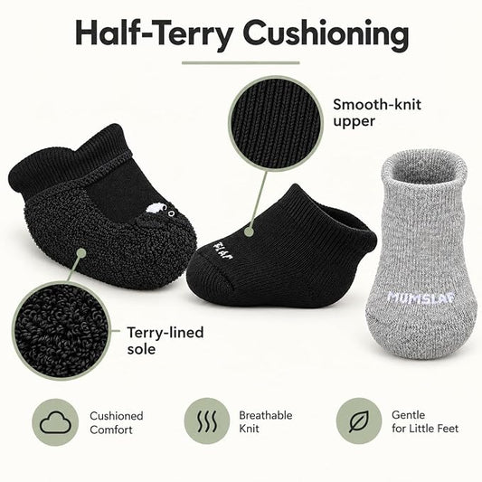 Baby Socks for Newborn to 6 Months, Classic Neutrals, Soft & Cute Cotton Socks for Baby Boys & Girls, Plain Design Comfortable Infant Socks, Unisex Baby Socks (0-6 M, Pack of 3)