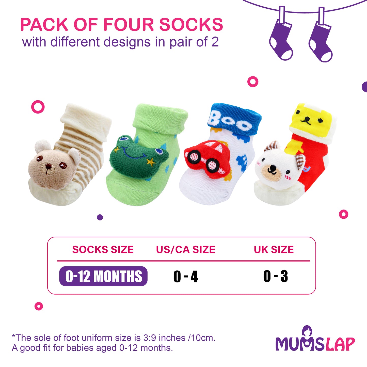Baby Boys & Girls Socks (Green,Red,Cream,White)