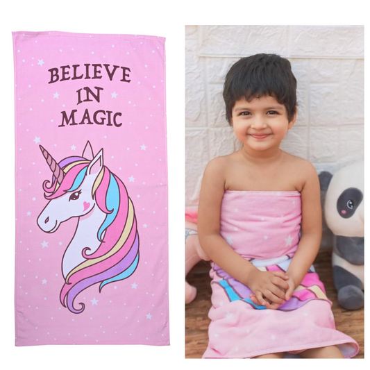 MumsLap Premium Soft & Absorbent 100% Cotton Kids Bath Towel | 380 GSM | Large, Quick Dry, Strong | Versatile for Bath, Pool, and Beach (Unicorn Print)