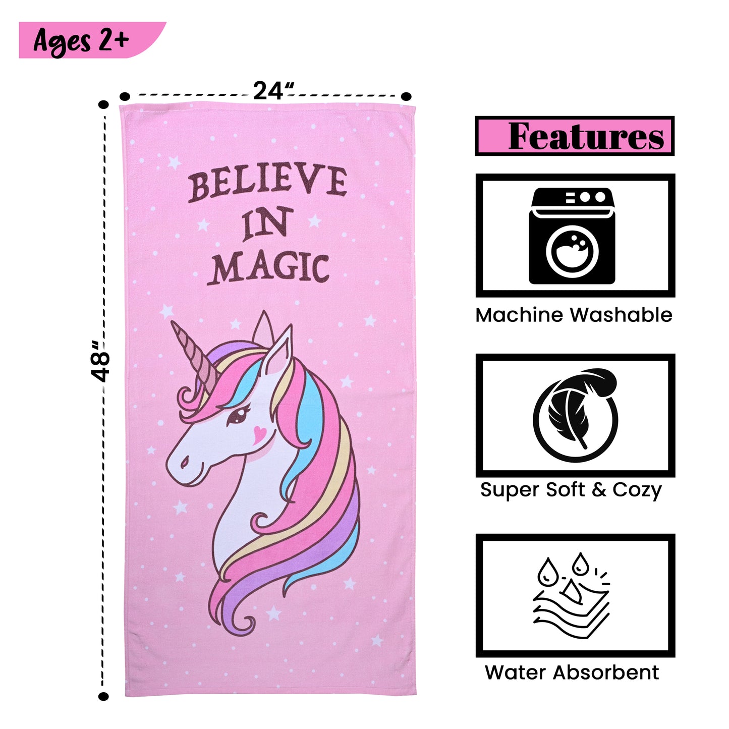 MumsLap Premium Soft & Absorbent 100% Cotton Kids Bath Towel | 380 GSM | Large, Quick Dry, Strong | Versatile for Bath, Pool, and Beach (Unicorn Print)