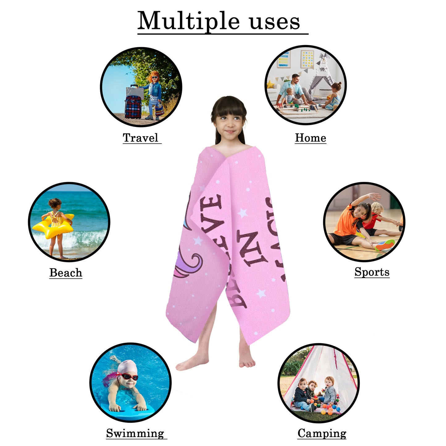 MumsLap Premium Soft & Absorbent 100% Cotton Kids Bath Towel | 380 GSM | Large, Quick Dry, Strong | Versatile for Bath, Pool, and Beach (Unicorn Print)