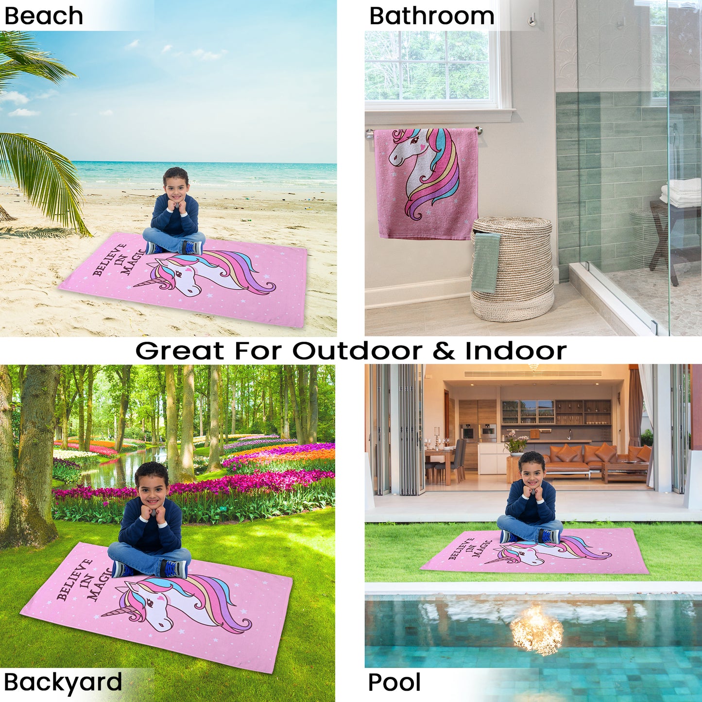 MumsLap Premium Soft & Absorbent 100% Cotton Kids Bath Towel | 380 GSM | Large, Quick Dry, Strong | Versatile for Bath, Pool, and Beach (Unicorn Print)