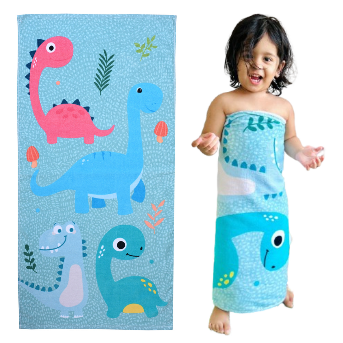MumsLap Premium Soft & Absorbent 100% Cotton Kids Bath Towel | 380 GSM | Large, Quick Dry, Strong | Versatile for Bath, Pool, and Beach (Dinosaur Print)