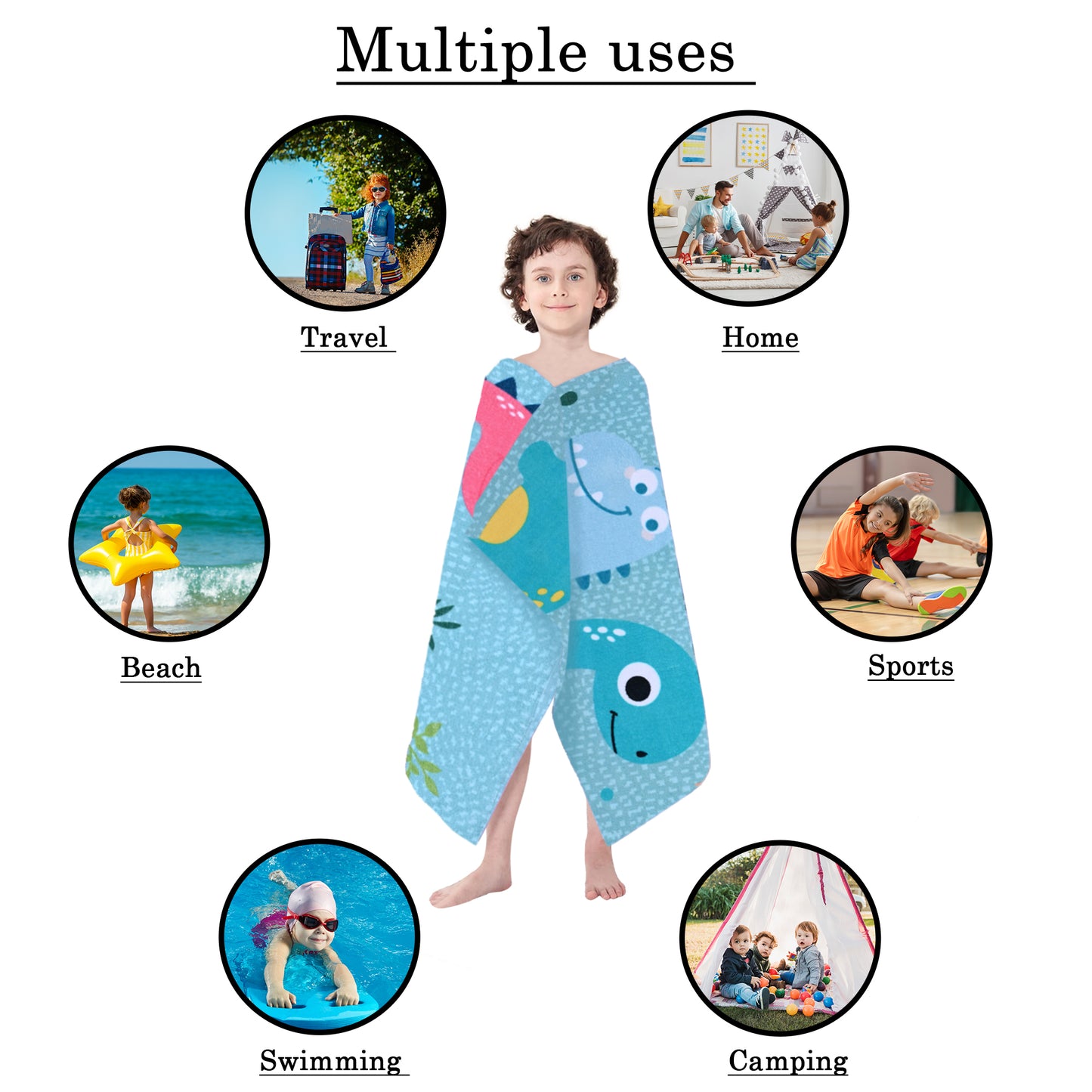 MumsLap Premium Soft & Absorbent 100% Cotton Kids Bath Towel | 380 GSM | Large, Quick Dry, Strong | Versatile for Bath, Pool, and Beach (Dinosaur Print)
