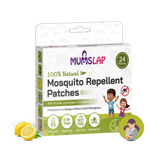 MumsLap Natural Mosquito Repellent Patches for Babies & Kids-Upto 12Hr Protection with Citronella,Lemongrass& Eucalyptus Oil|Anti-Mosquito Stickers|Guards Against Dengue,Malaria& Chikungunya-Pack of 1