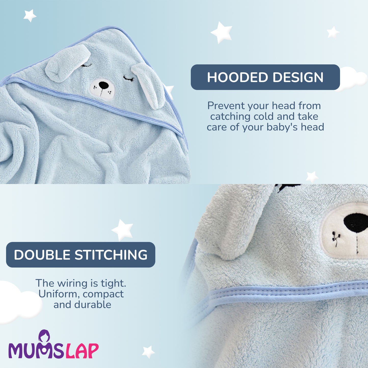 Hooded Bath Towels & Wrappers For Babies - Puppy Style