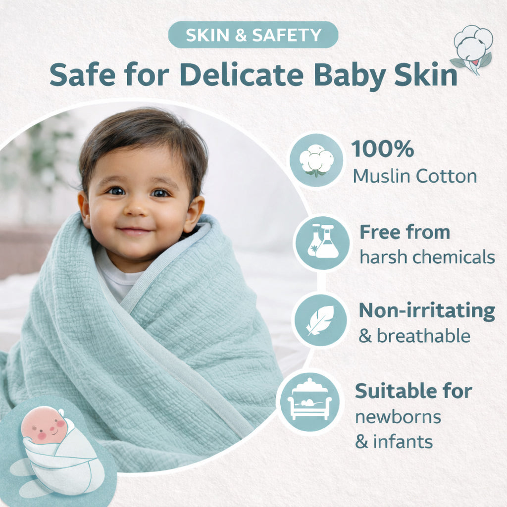 Muslin 4-Layer Baby Blanket Ultra Soft & Breathable Cotton Wrap (0-5 Years)