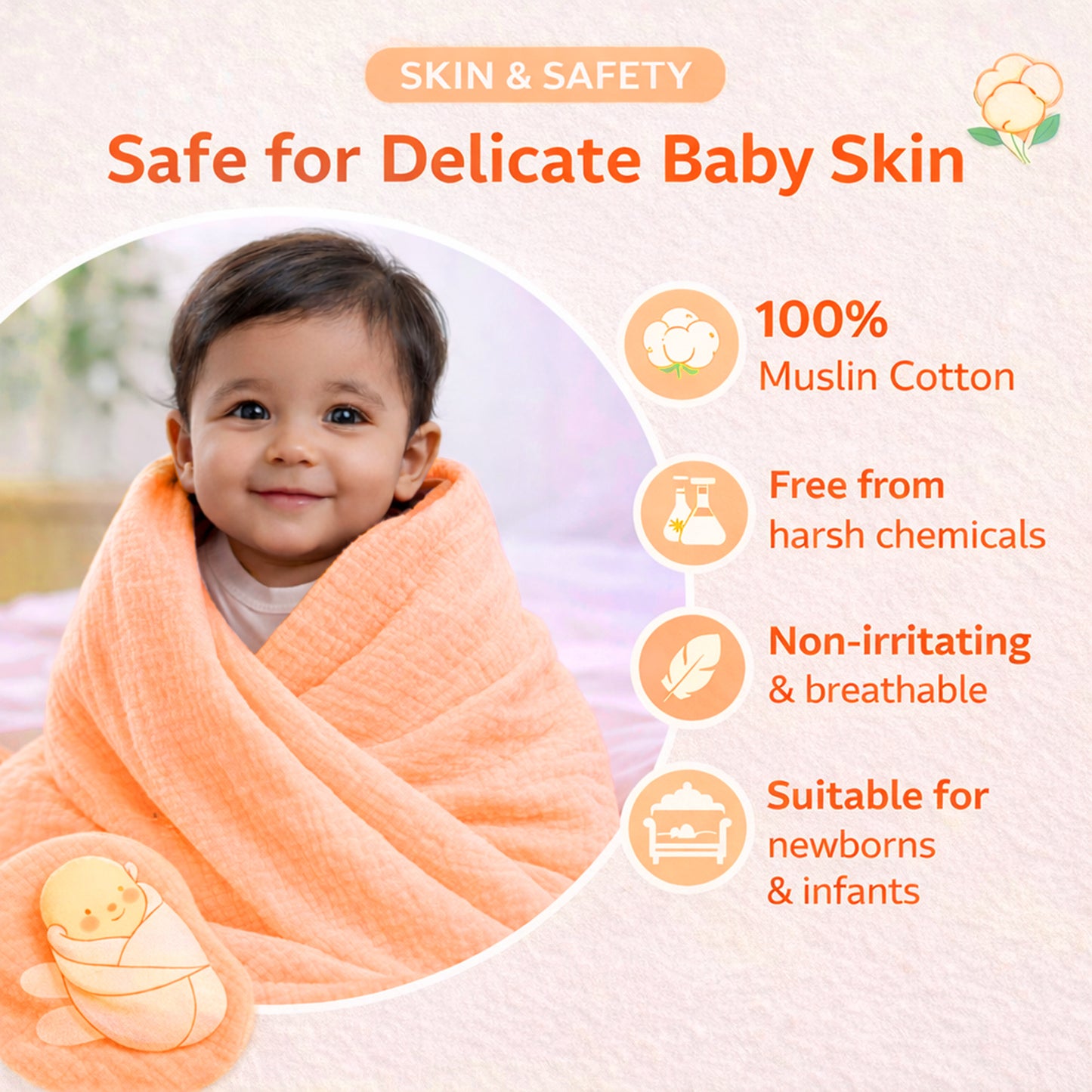 Muslin 4-Layer Baby Blanket Ultra Soft & Breathable Cotton Wrap (0-5 Years)