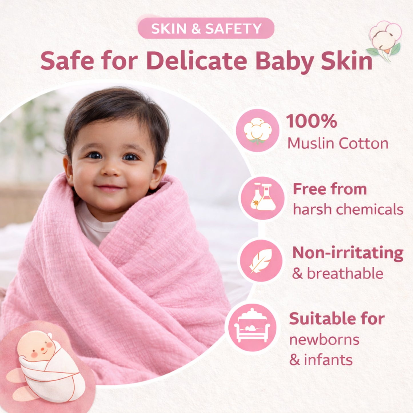 Muslin 4-Layer Baby Blanket Ultra Soft & Breathable Cotton Wrap (0-5 Years)