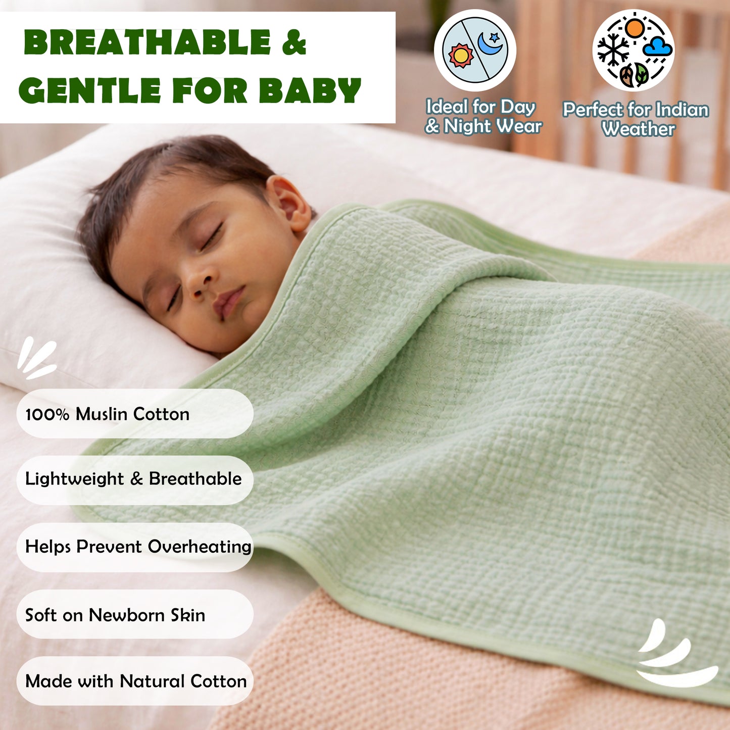 MumsLap 4-Layer Muslin Hooded Baby Towel | Ultra Soft & Absorbent Cotton Bath Towel for Newborns & Kids