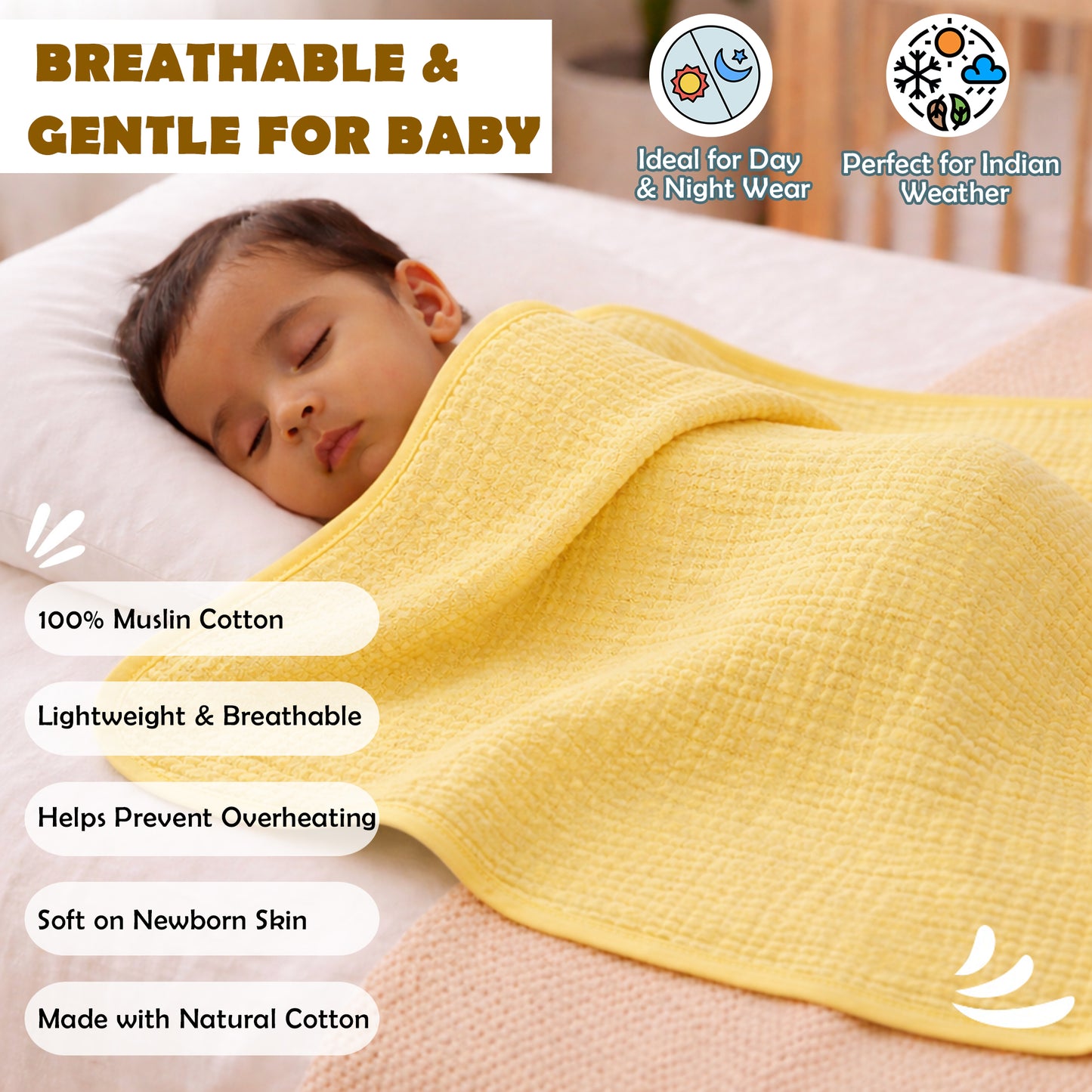 MumsLap 4-Layer Muslin Hooded Baby Towel | Ultra Soft & Absorbent Cotton Bath Towel for Newborns & Kids