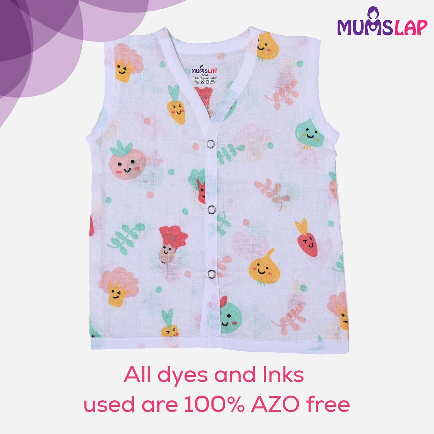 MumsLap Organic Cotton Muslin Jhablas for Boy and Girl New Born to 12 months | Pack of 5 | Beautiful Prints (Unicorn, Koala, Cars, Vegetables and Baloons) | Sleeveless Vest | Baby Shower Gift