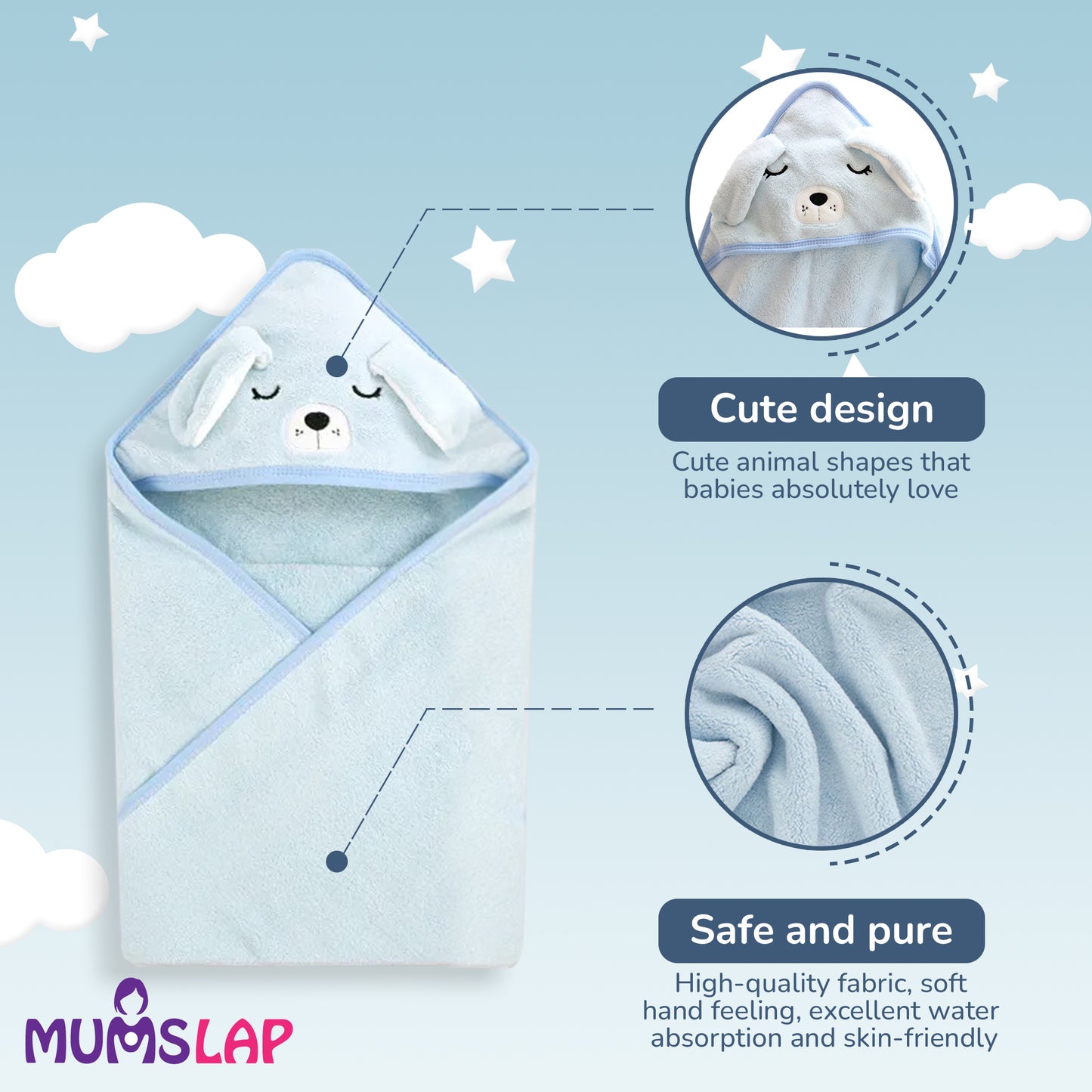 Hooded Bath Towels & Wrappers For Babies - Puppy Style