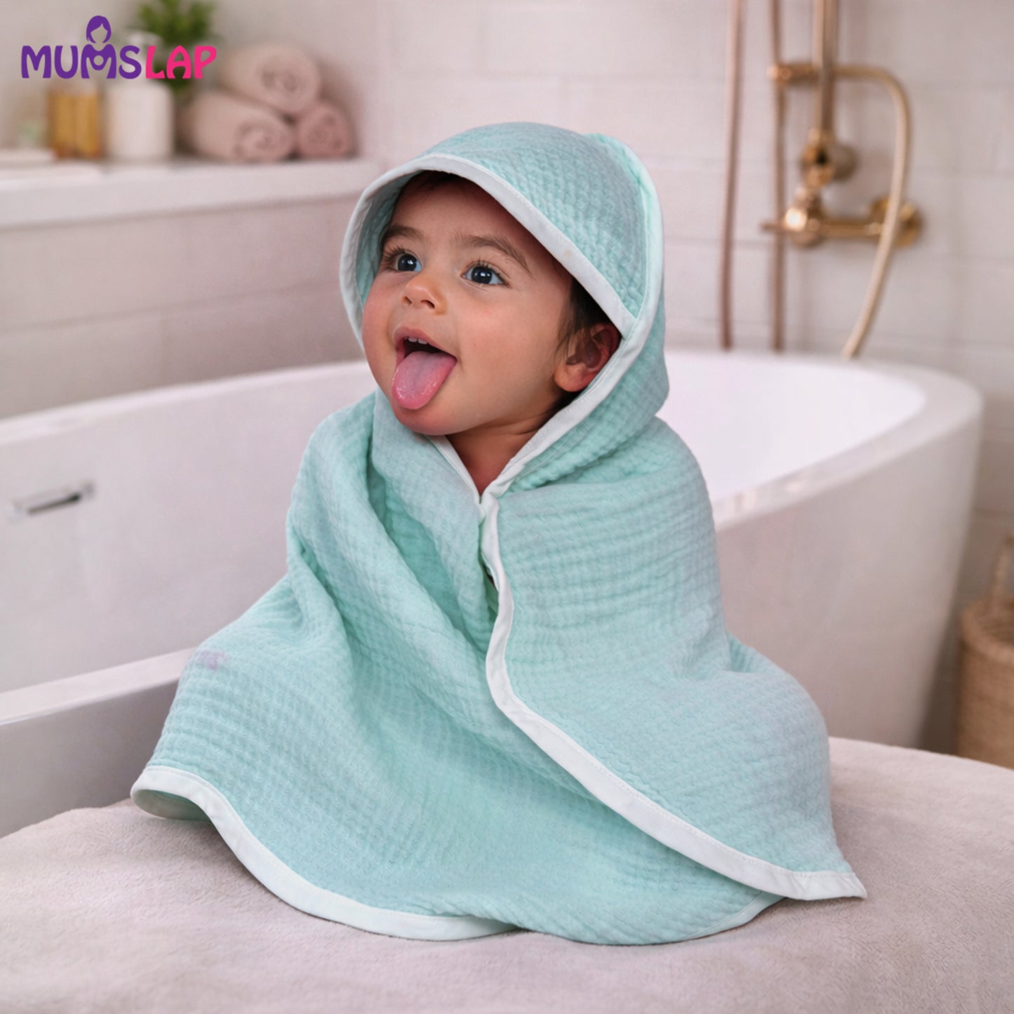 MumsLap 4-Layer Muslin Hooded Baby Towel | Ultra Soft & Absorbent Cotton Bath Towel for Newborns & Kids