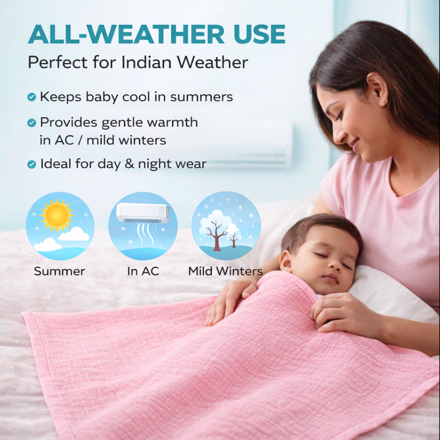 Muslin 4-Layer Baby Blanket Ultra Soft & Breathable Cotton Wrap (0-5 Years)