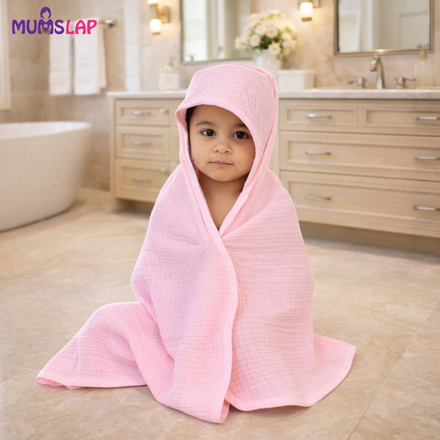 MumsLap 4-Layer Muslin Hooded Baby Towel | Ultra Soft & Absorbent Cotton Bath Towel for Newborns & Kids