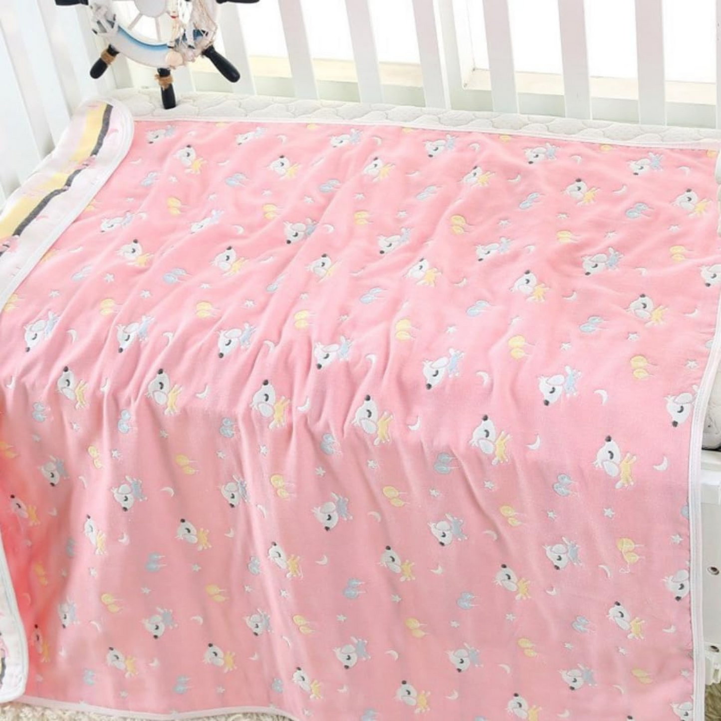 MumsLap Baby Muslin Blanket for Newborn | 6 Layer Gauze Cotton | Soft Swaddle Wrap Blanket/Quilt/Bath Towel/Nursing Cover/Crib Blankets for Boys and Girls, 200 tc,Multicolor