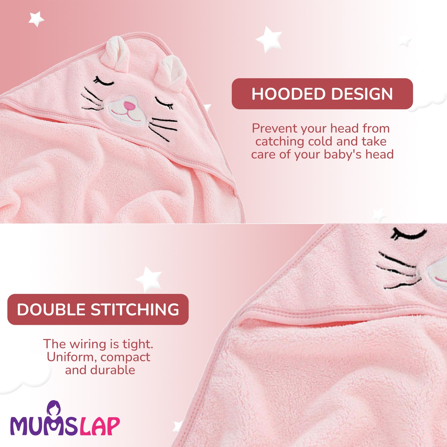 Hooded Bath Towels & Wrappers For Babies - Kitty Style