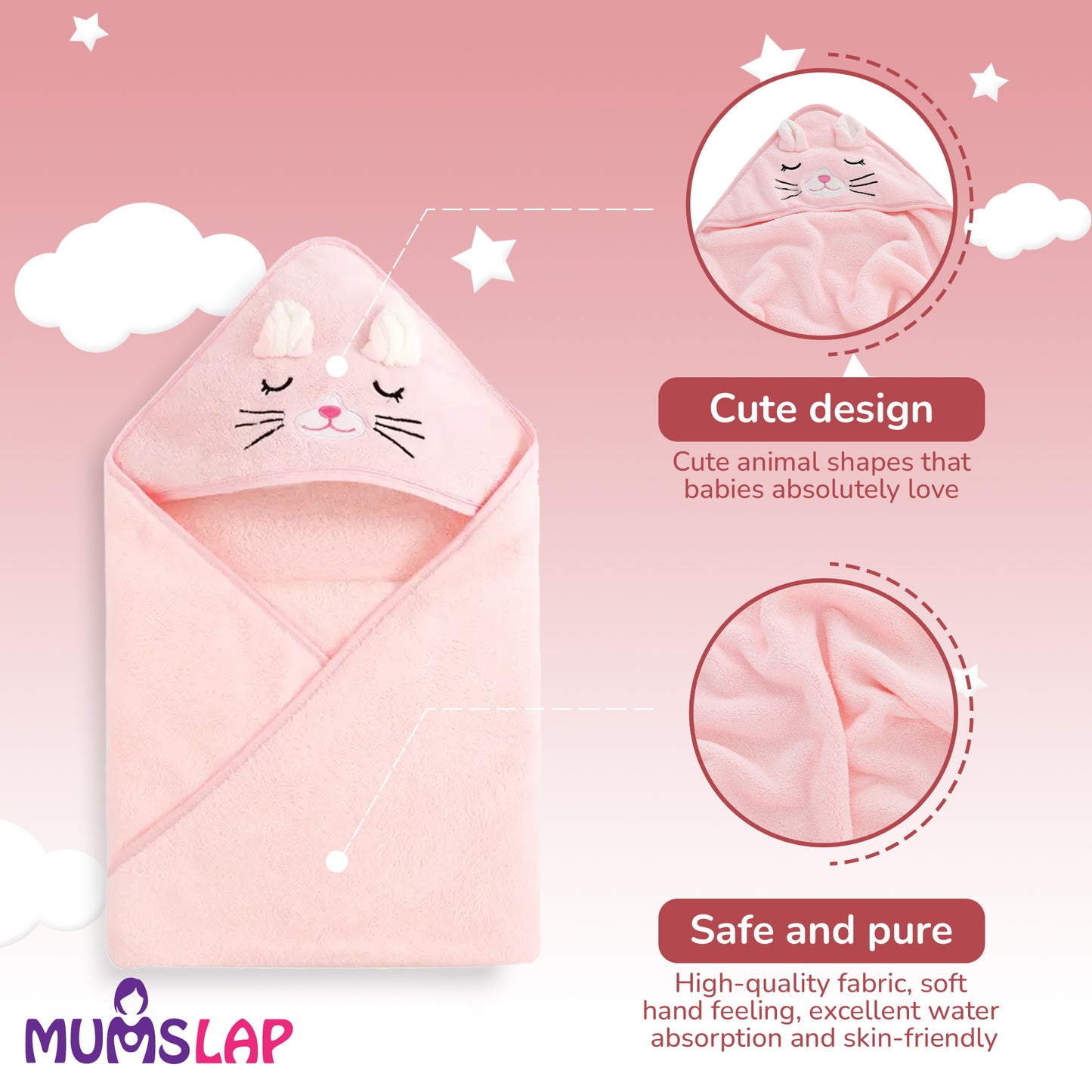 Hooded Bath Towels & Wrappers For Babies - Kitty Style