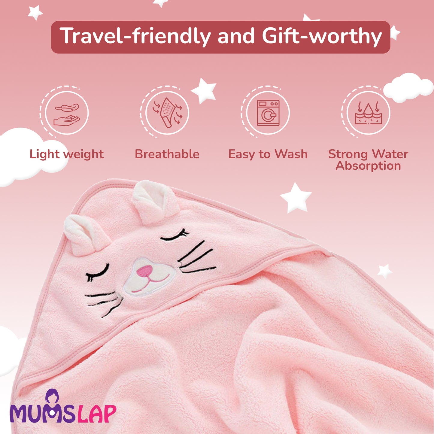 Hooded Bath Towels & Wrappers For Babies - Kitty Style