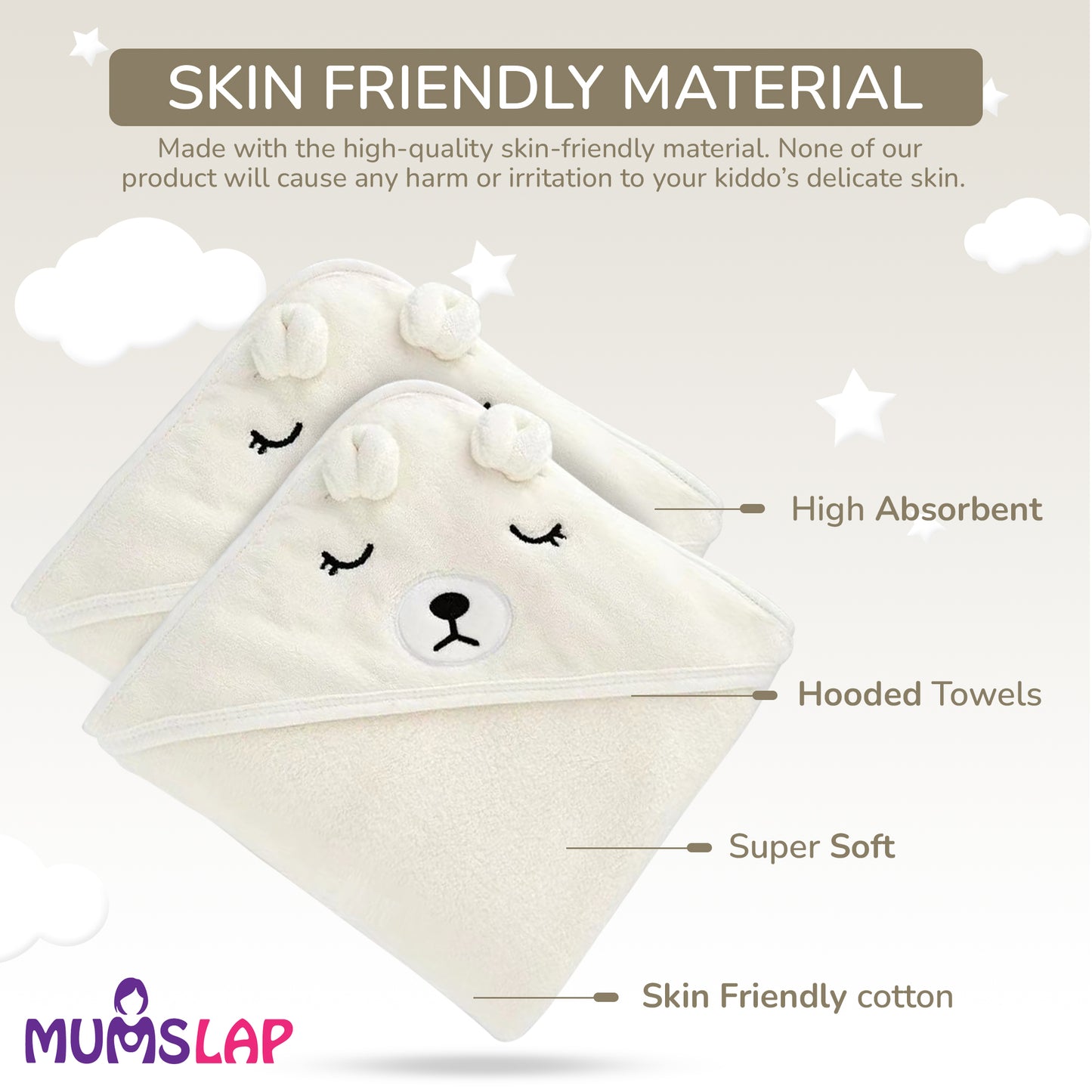 Hooded Bath Towels & Wrappers For Babies - Bear Style
