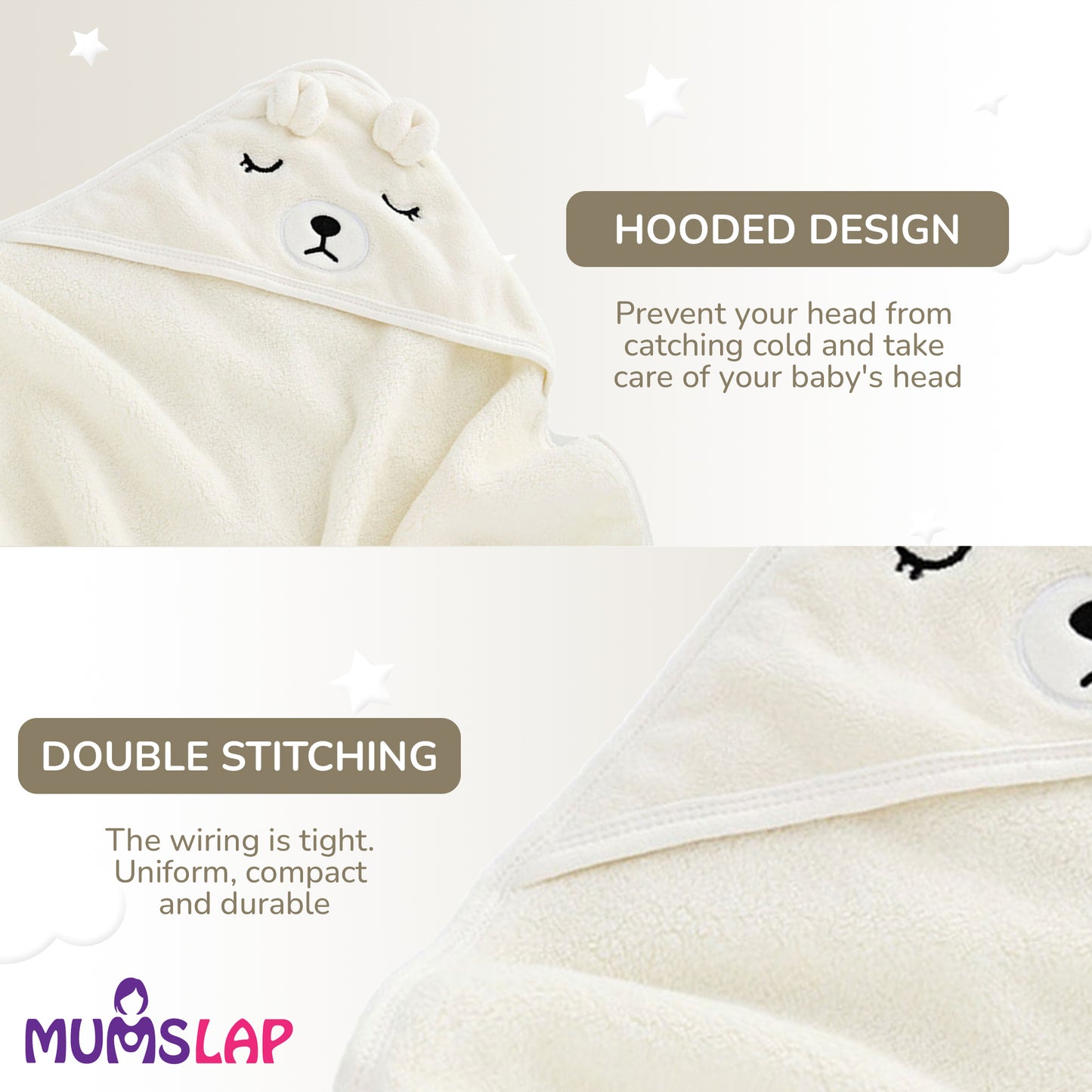 Hooded Bath Towels & Wrappers For Babies - Bear Style