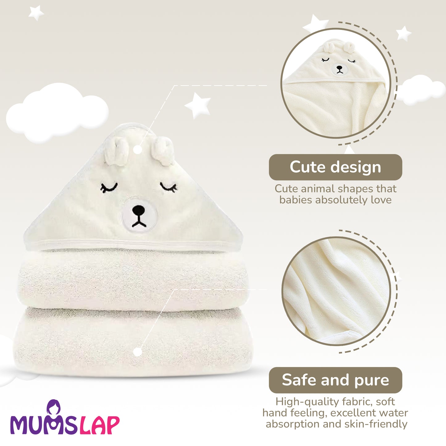 Hooded Bath Towels & Wrappers For Babies - Bear Style