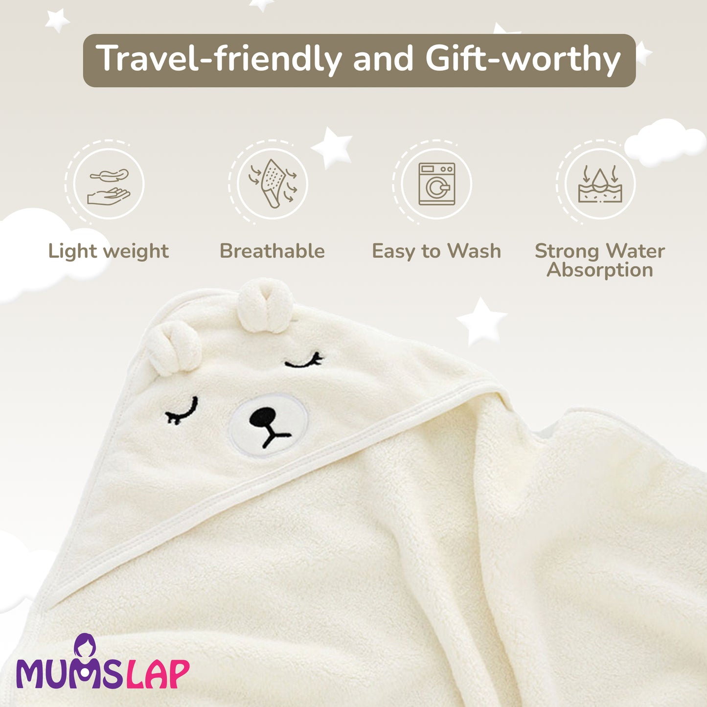 Hooded Bath Towels & Wrappers For Babies - Bear Style