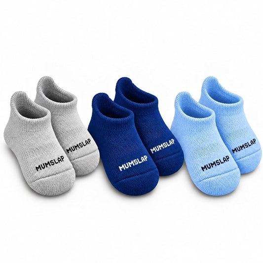 Baby Socks for Newborn to 6 Months, Navy Blue, Light Blue, Grey Marl, Soft & Cute Cotton Socks for Baby Boys & Girls, Plain Design Comfortable Infant Socks, Unisex Baby Socks (0-6 M, Pack of 3)
