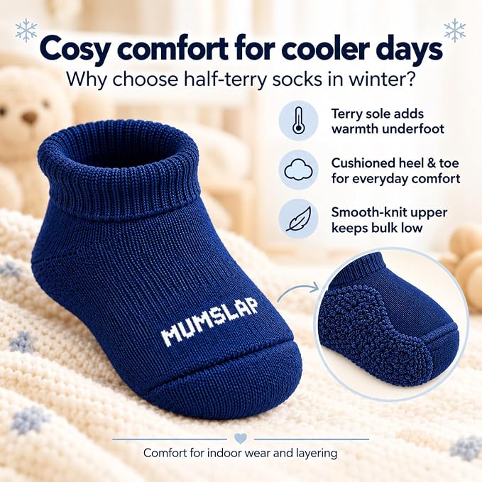Baby Socks for Newborn to 6 Months, Navy Blue, Light Blue, Grey Marl, Soft & Cute Cotton Socks for Baby Boys & Girls, Plain Design Comfortable Infant Socks, Unisex Baby Socks (0-6 M, Pack of 3)