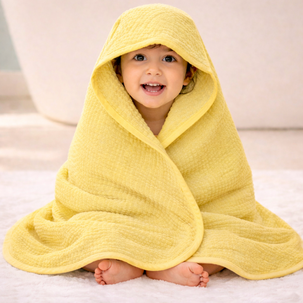 MumsLap 4-Layer Muslin Hooded Baby Towel | Ultra Soft & Absorbent Cotton Bath Towel for Newborns & Kids