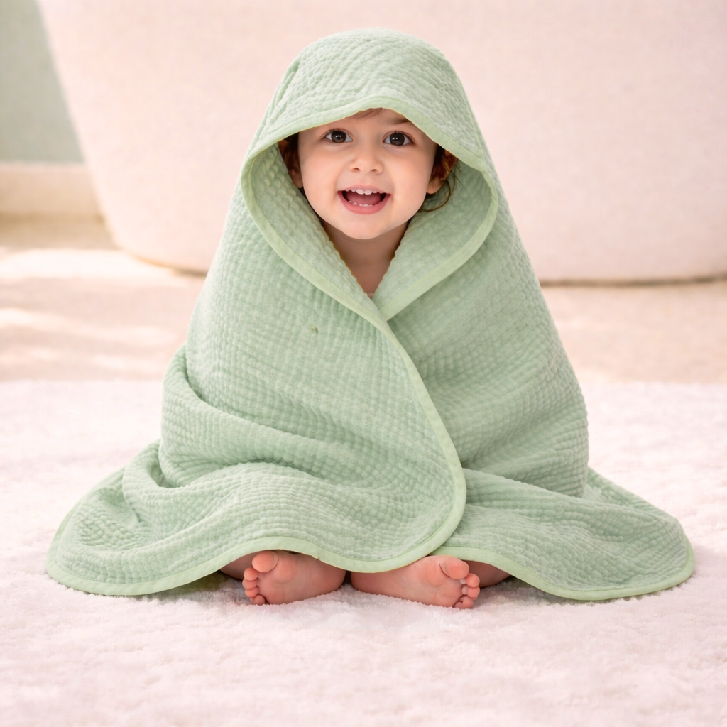 MumsLap 4-Layer Muslin Hooded Baby Towel | Ultra Soft & Absorbent Cotton Bath Towel for Newborns & Kids