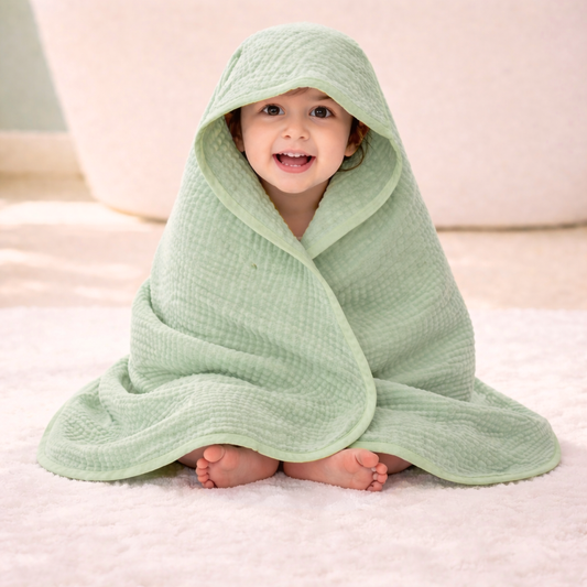 MumsLap 4-Layer Muslin Hooded Baby Towel | Ultra Soft & Absorbent Cotton Bath Towel for Newborns & Kids