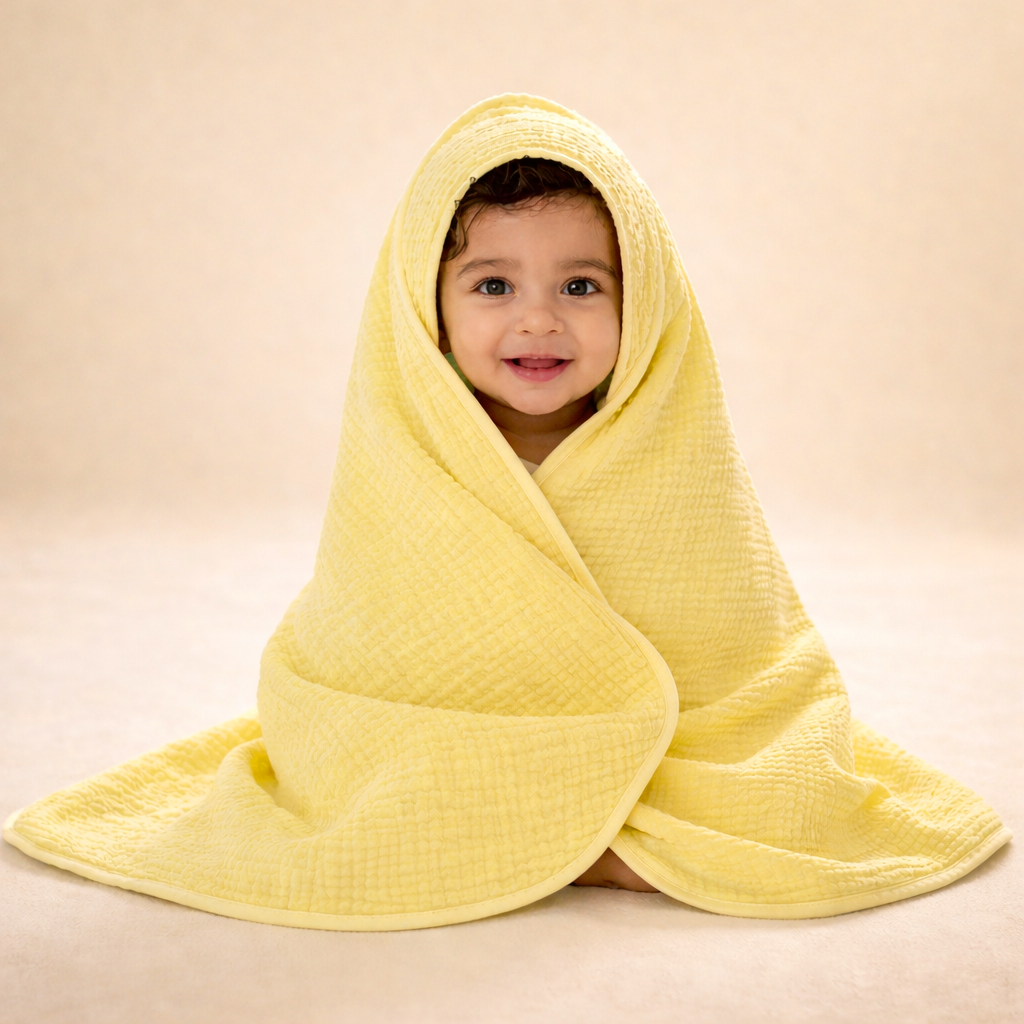 MumsLap 4-Layer Muslin Hooded Baby Towel | Ultra Soft & Absorbent Cotton Bath Towel for Newborns & Kids
