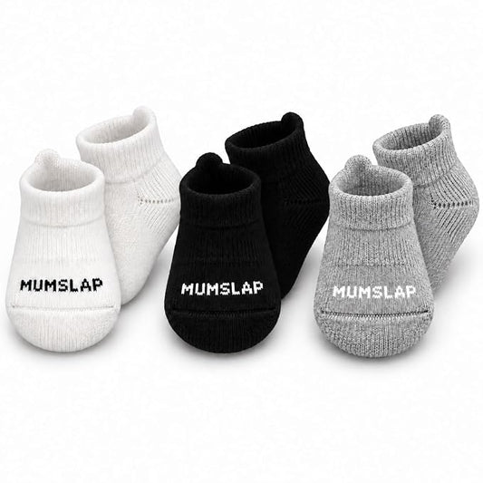 Baby Socks for Newborn to 6 Months, Classic Neutrals, Soft & Cute Cotton Socks for Baby Boys & Girls, Plain Design Comfortable Infant Socks, Unisex Baby Socks (0-6 M, Pack of 3)