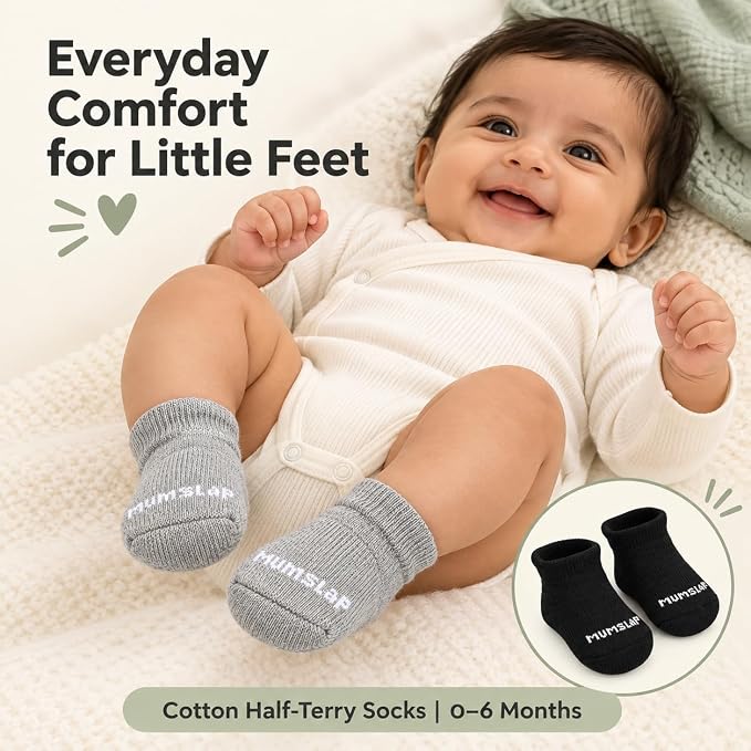 Baby Socks for Newborn to 6 Months, Classic Neutrals, Soft & Cute Cotton Socks for Baby Boys & Girls, Plain Design Comfortable Infant Socks, Unisex Baby Socks (0-6 M, Pack of 3)