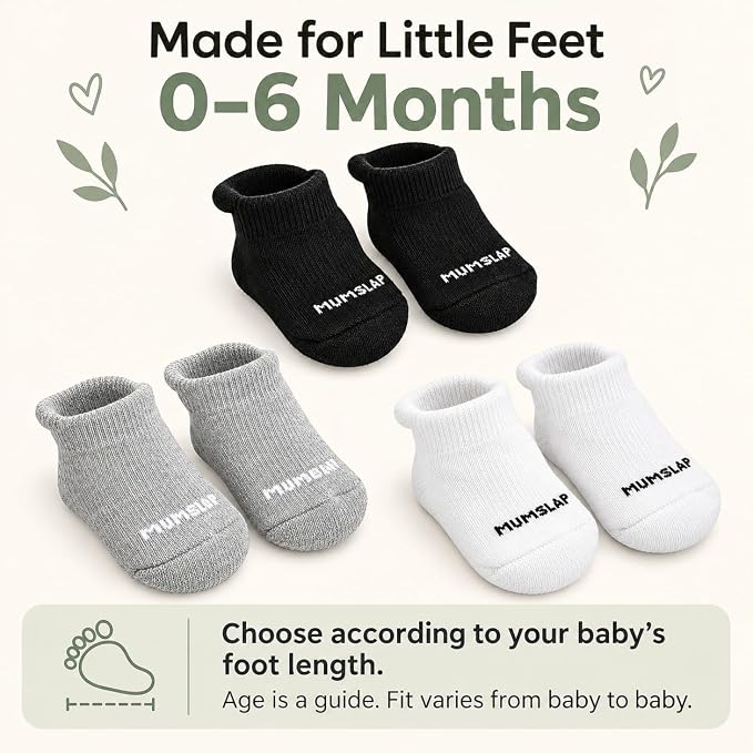 Baby Socks for Newborn to 6 Months, Classic Neutrals, Soft & Cute Cotton Socks for Baby Boys & Girls, Plain Design Comfortable Infant Socks, Unisex Baby Socks (0-6 M, Pack of 3)