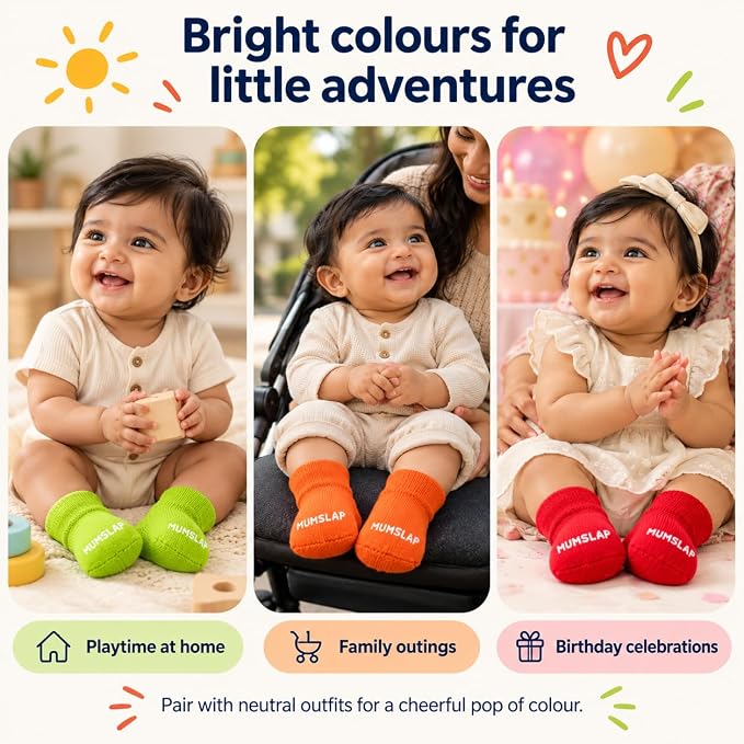Baby Socks for Newborn to 6 Months, POP Colors, Soft & Cute Cotton Socks for Baby Boys & Girls, Plain Design Comfortable Infant Socks, Unisex Baby Socks (0-6 M, Pack of 3)