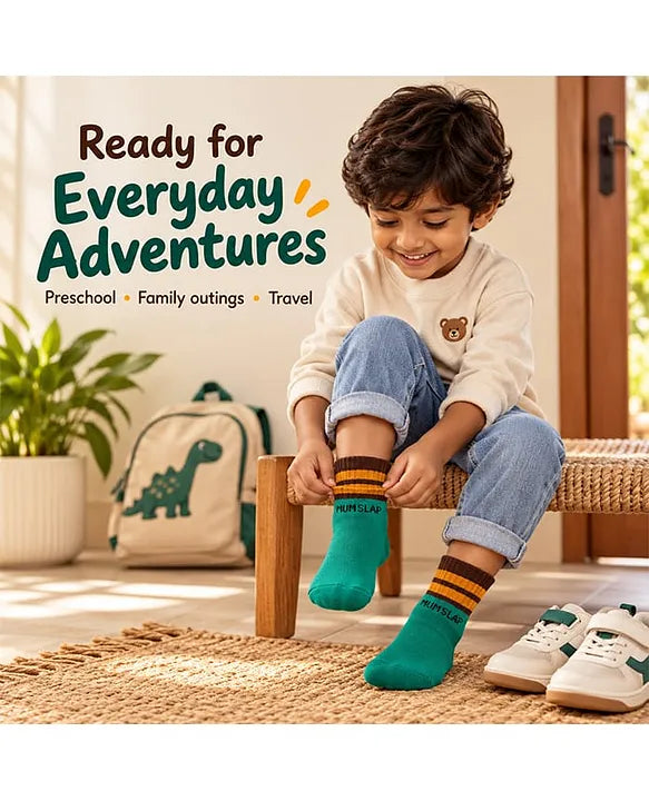 MumsLap Cotton Knit Pack Of 5 Colour Blocked Socks (3-5 years) - Black White Mustard Green & Red