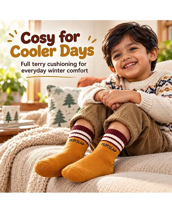 MumsLap Cotton Knit Pack Of 5 Colour Blocked Socks (3-5 years) - Black White Mustard Green & Red