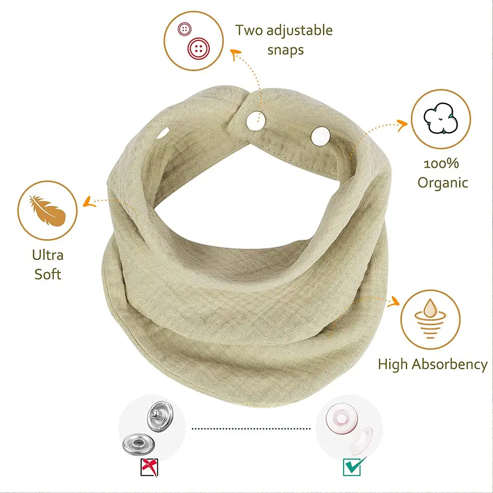 Muslin Baby Bibs - 5 Colours Set