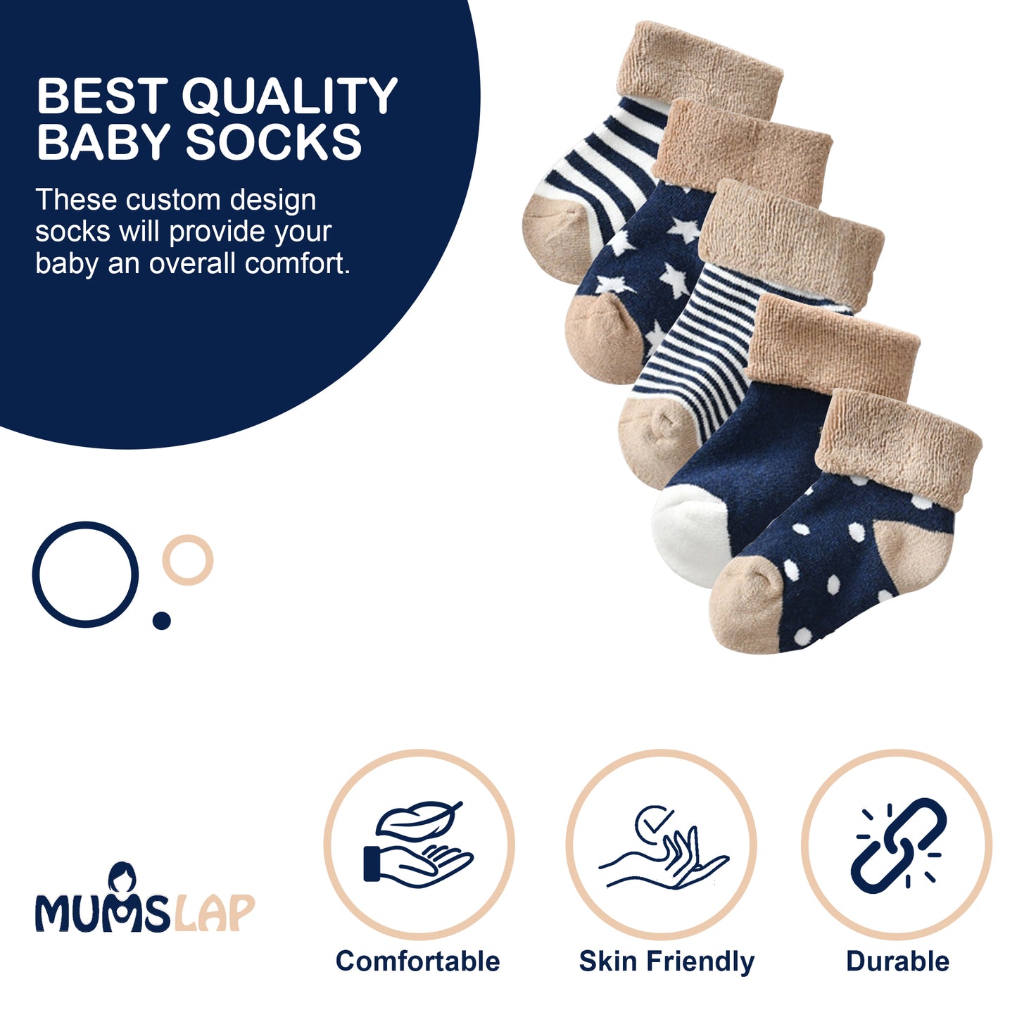 Baby Boys & Girls socks (Set of 5 pairs) - Dark Blue