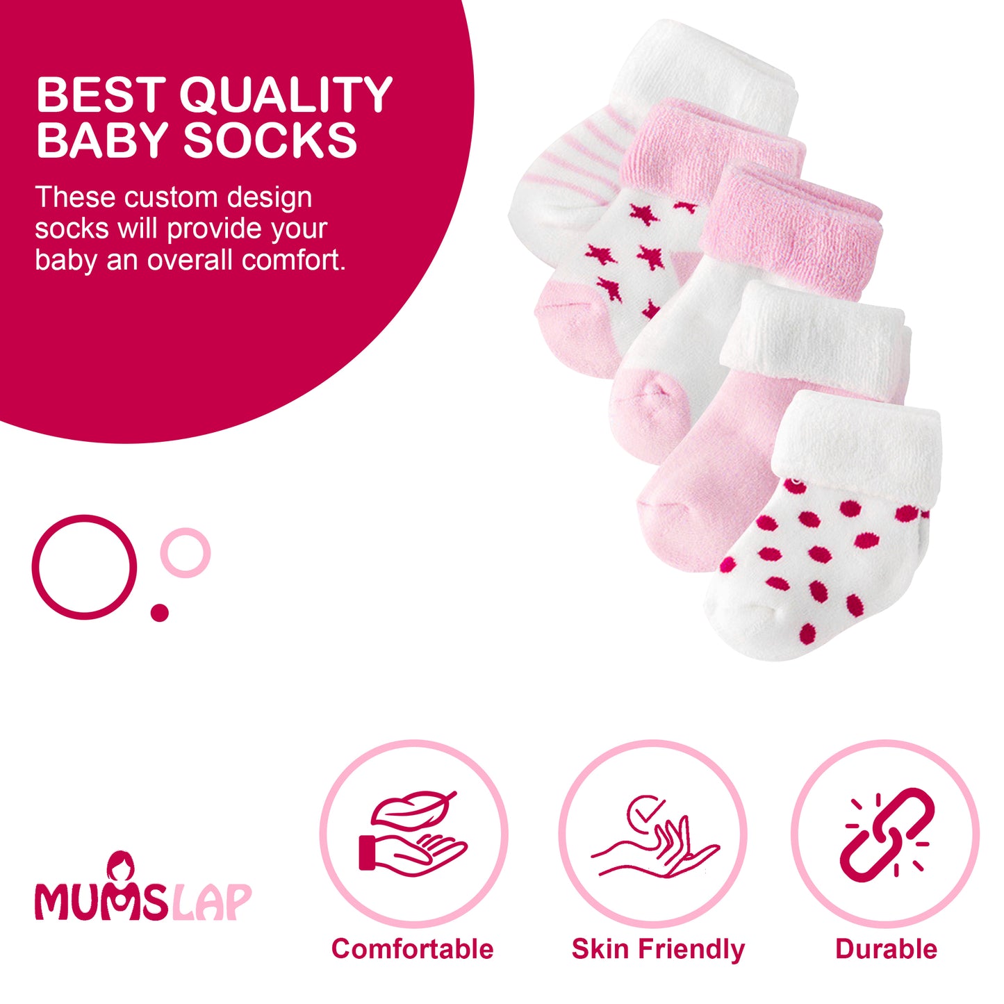 Baby Boys & Girls socks (Set of 5 pairs) - Pink