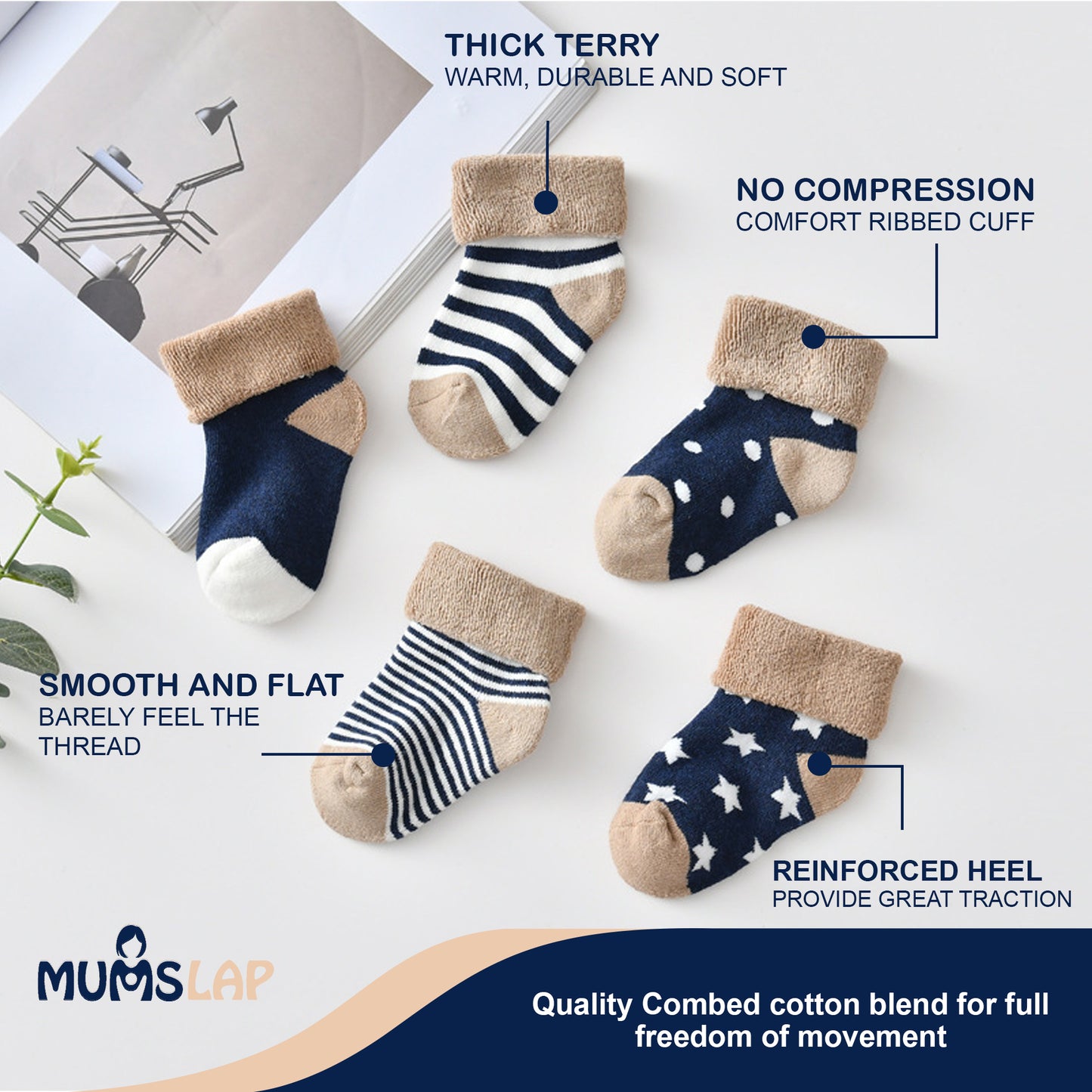 Baby Boys & Girls socks (Set of 5 pairs) - Dark Blue