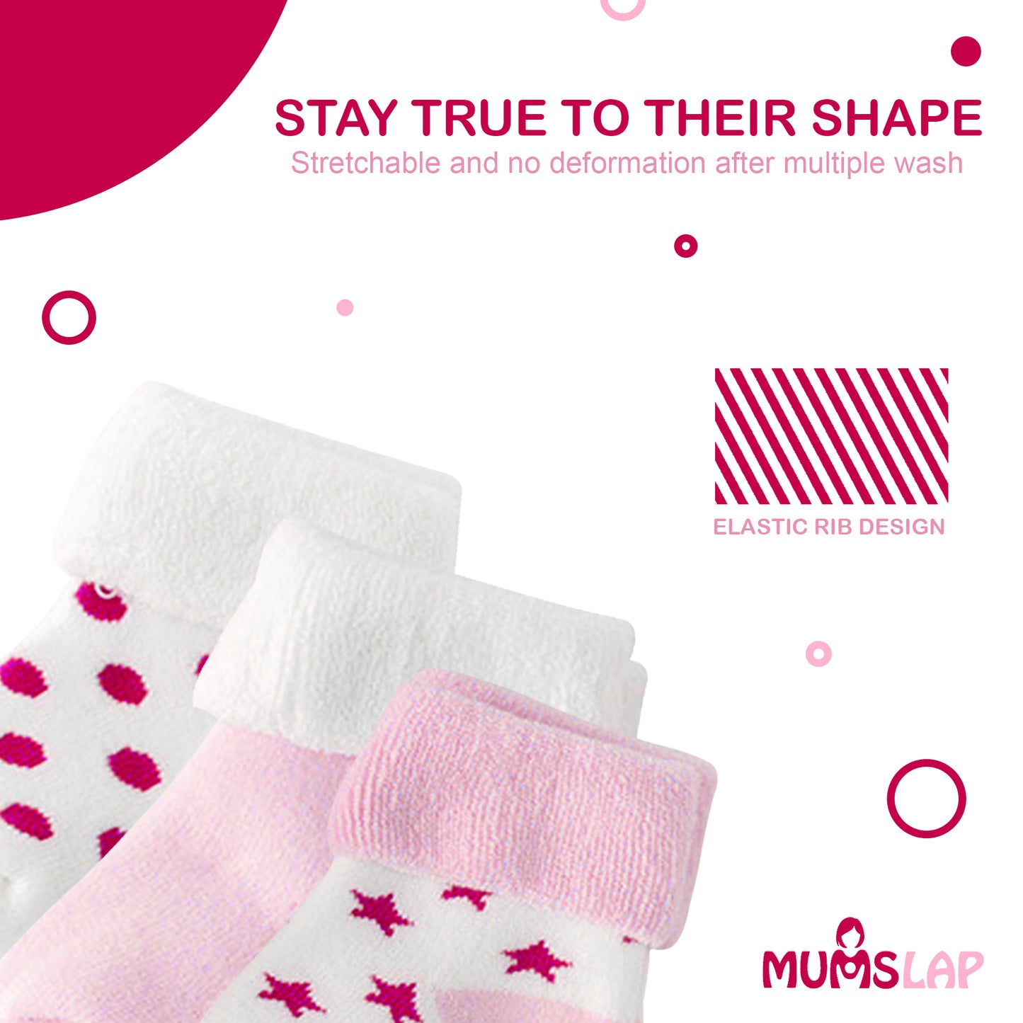 Baby Boys & Girls socks (Set of 5 pairs) - Pink